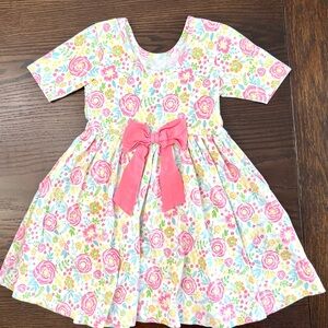 RuffleButts Girls Floral Pink Twirl Dress